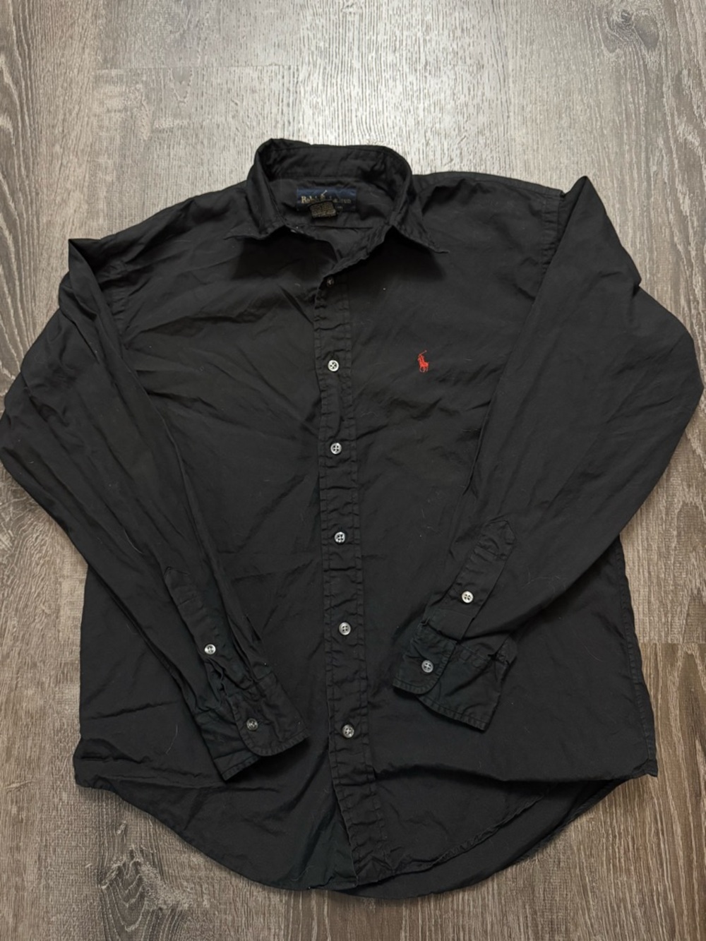 Ralph Lauren Black Long-Sleeve Button Down Shirt with Red Logo